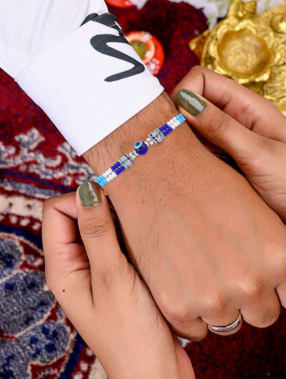 pack of 5 silver plated beaded rakhi set - 21981751 -  Standard Image - 1