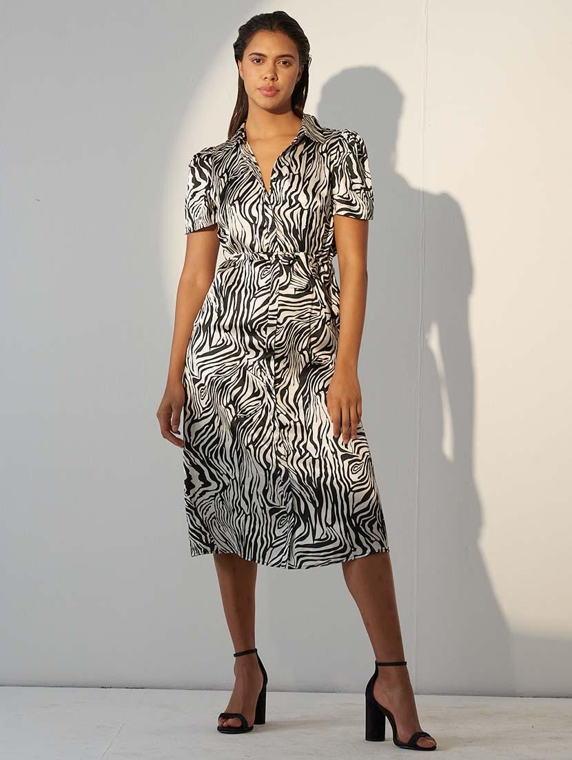 women animal print collared puff sleeve shirt dress - 21981767 - Standard Image - 1