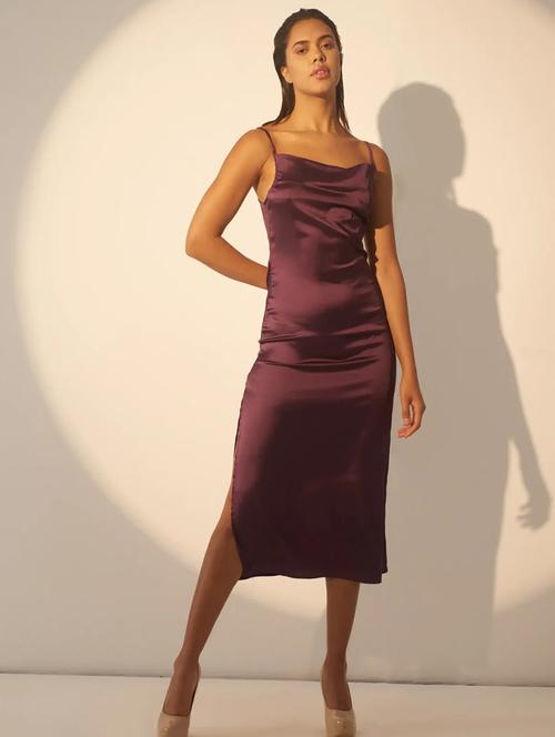 women solid shoulder strap cowl neck a-line dress - 21981774 - Standard Image - 0