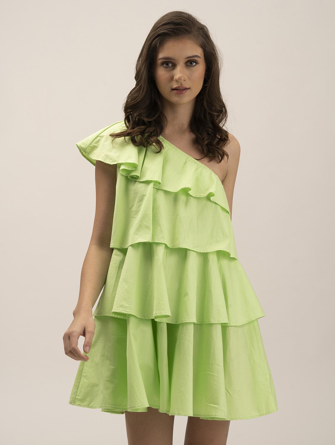women solid single shoulder layere dress - 21981778 - Standard Image - 1