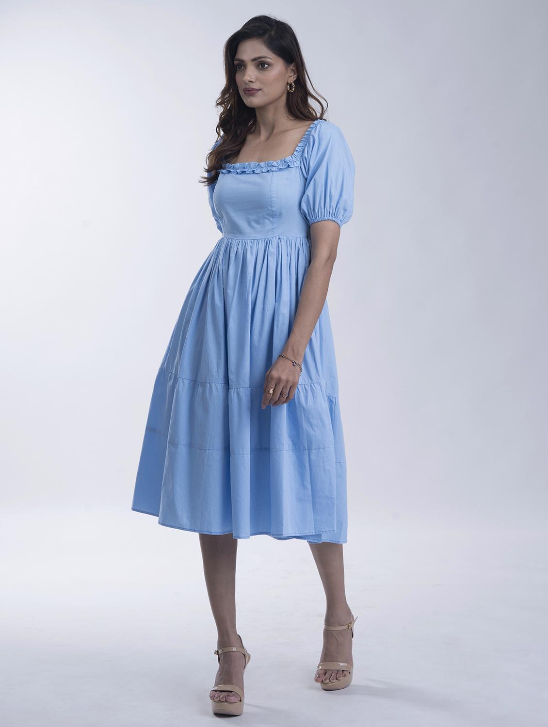 women solid puff sleeve tiered dress - 21981779 - Zoom Image - 0