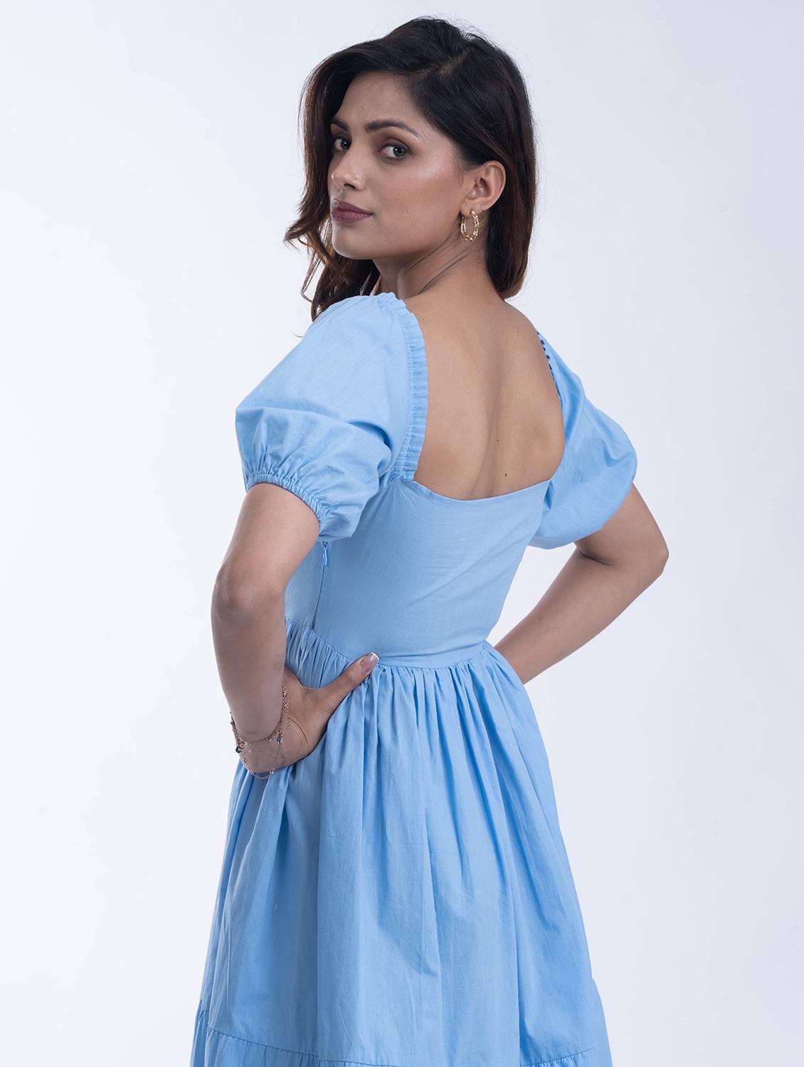 women solid puff sleeve tiered dress - 21981779 - Standard Image - 4