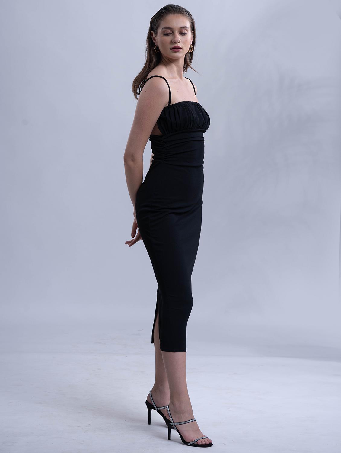 women solid shoulder strap backless bodycon dress - 21981781 - Standard Image - 4