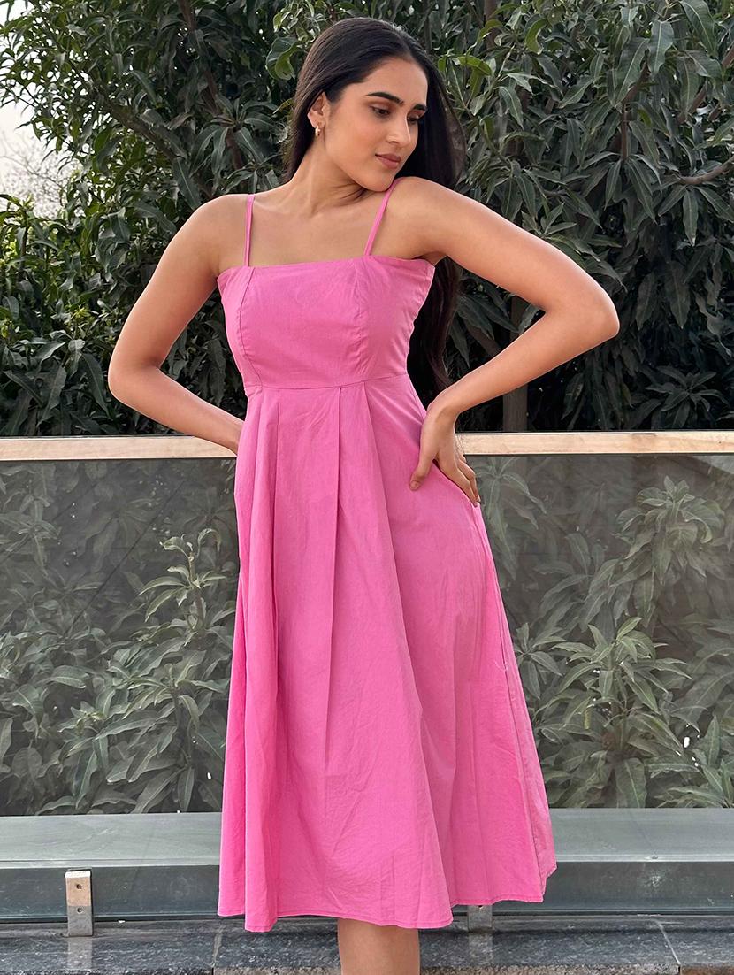 women pink solid shoulder strap fit & flare dress - 21981791 - Standard Image - 4