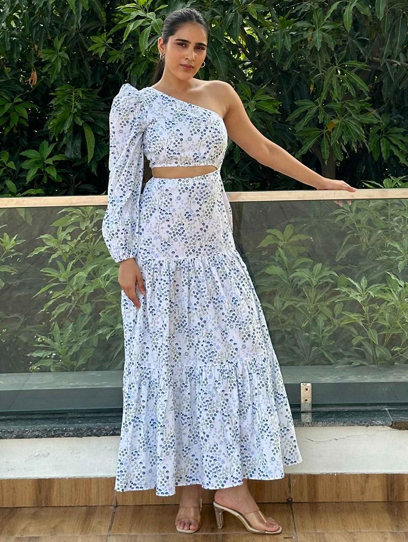 women floral print single shoulder tiered maxi dress - 21981795 - Standard Image - 1