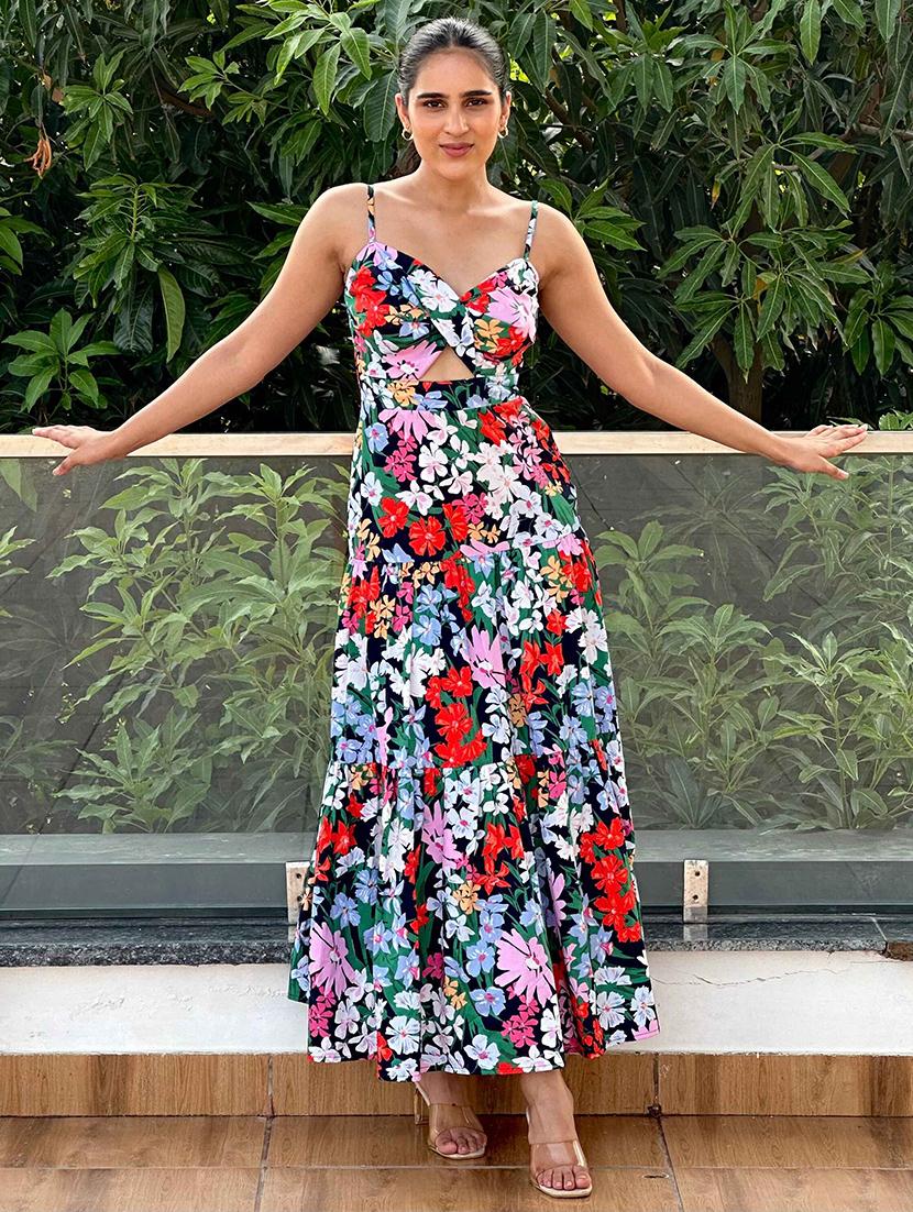 women floral print shoulder strap cou out tiered dress - 21981798 - Standard Image - 1