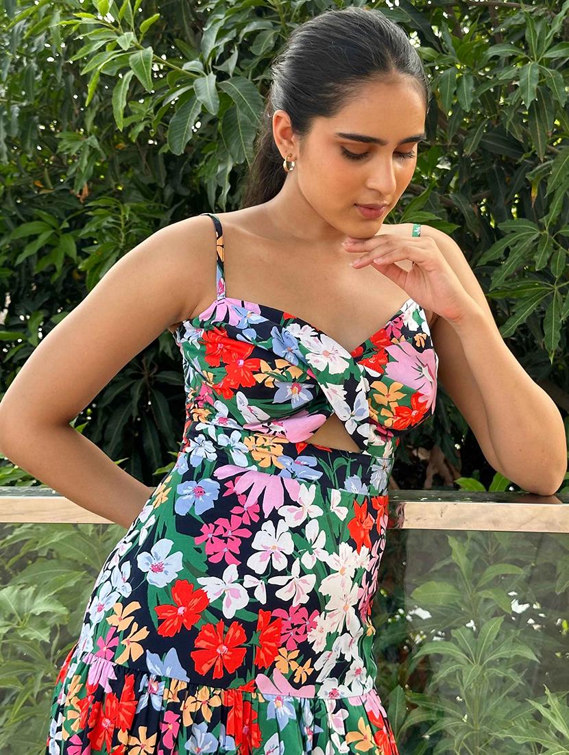 women floral print shoulder strap cou out tiered dress - 21981798 - Standard Image - 4