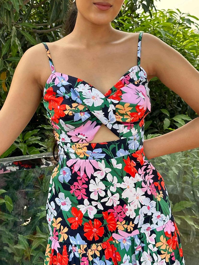 women floral print shoulder strap cou out tiered dress - 21981798 - Standard Image - 6