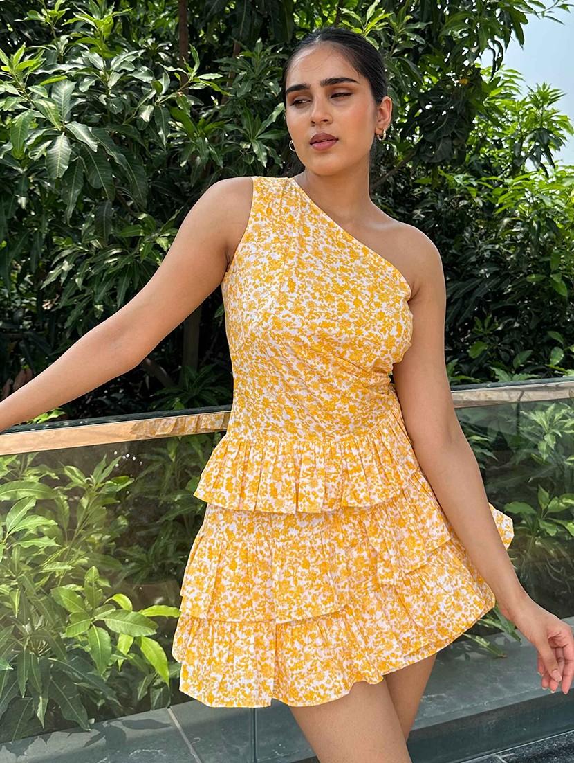 women floral print single shoulder layered dress - 21981801 -  Zoom Image - 0