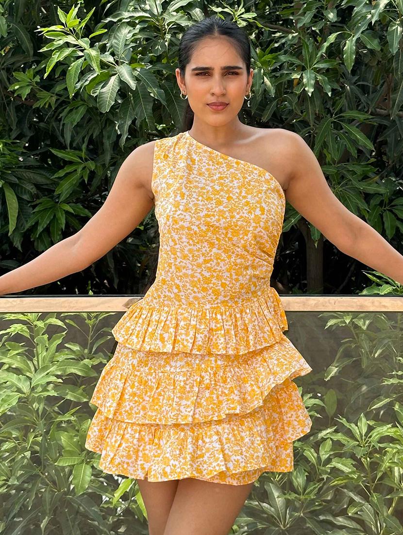 women floral print single shoulder layered dress - 21981801 -  Standard Image - 1