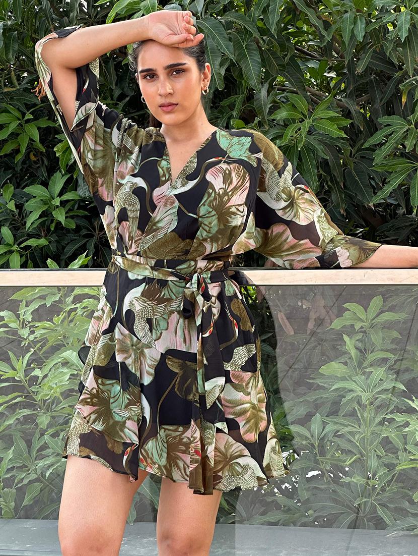 women black floral print fit & flare dress - 21981804 - Zoom Image - 0