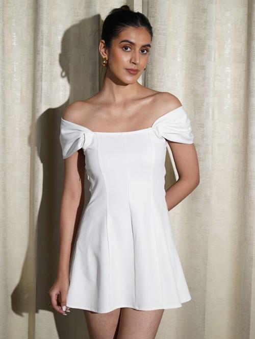 women white solid off shoulder fit & flare dress - 21981818 - Standard Image - 0