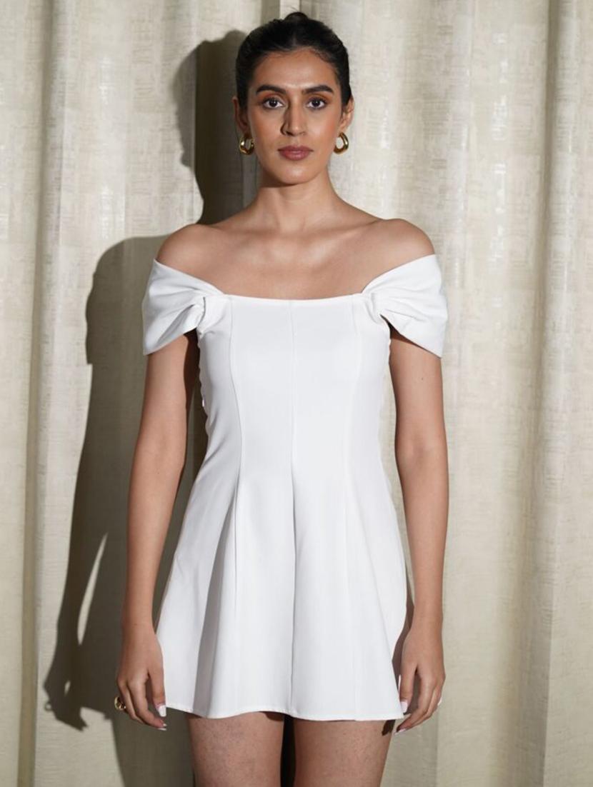 women white solid off shoulder fit & flare dress - 21981818 - Standard Image - 1