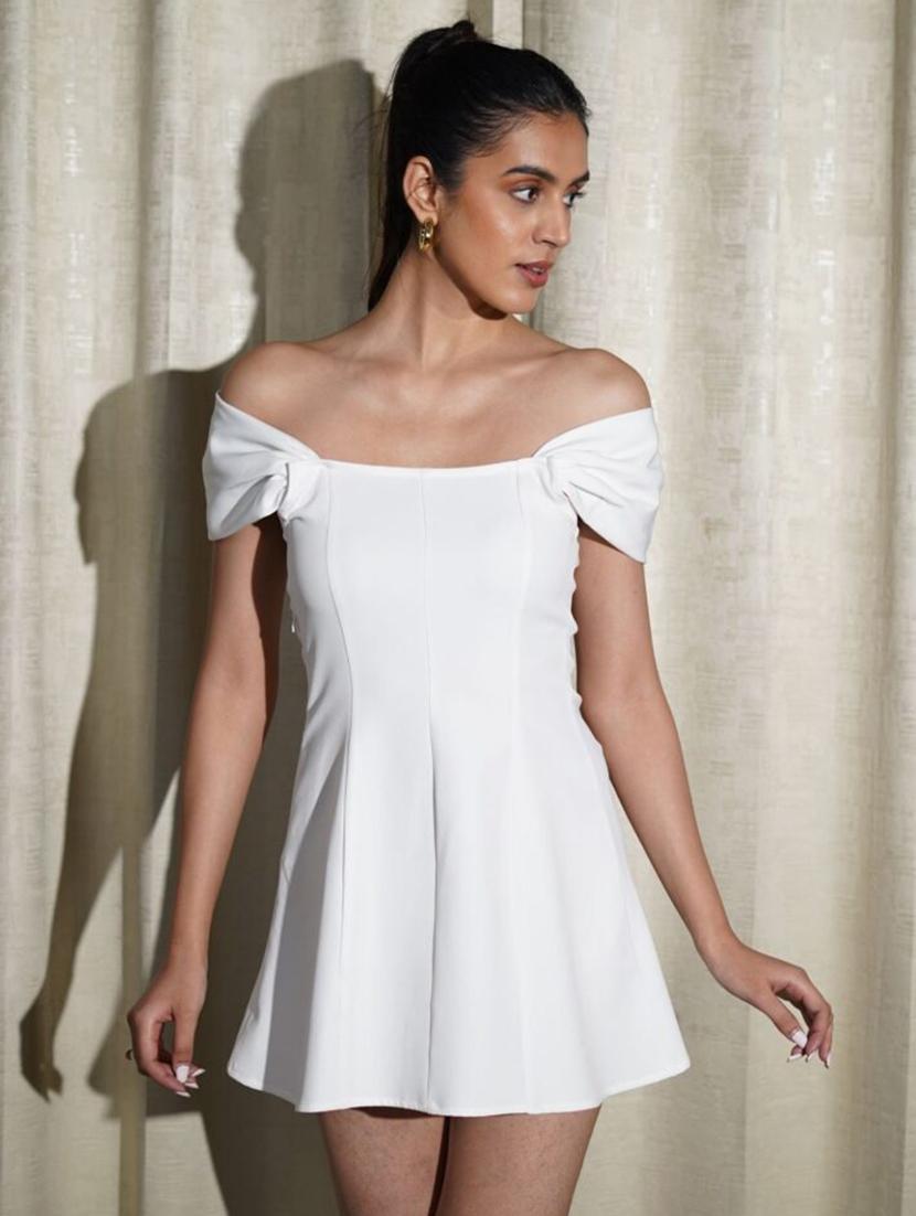 women white solid off shoulder fit & flare dress - 21981818 - Standard Image - 4