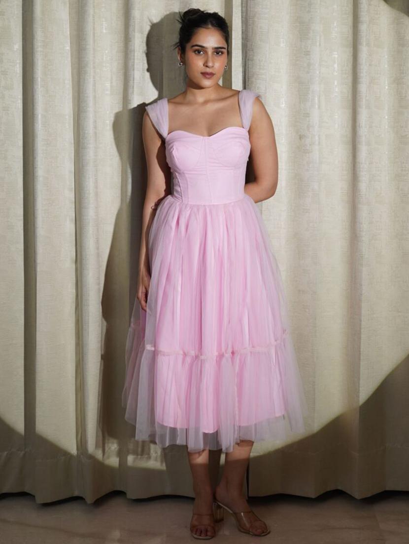 women pink solid sleeveless tiered dress - 21981828 -  Zoom Image - 0