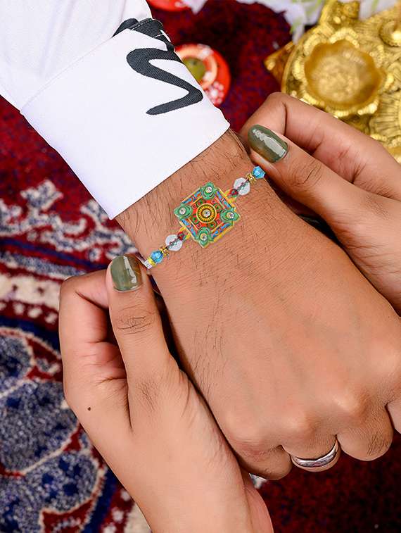 pack of 3 beaded rakhi set with roli and chawal - 21981835 - Standard Image - 1