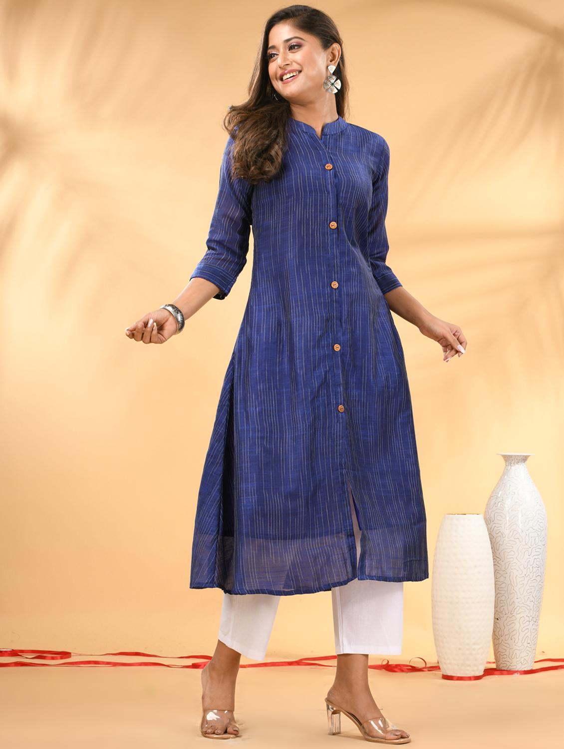 women self design three quarter sleeve a-line kurta - 21981840 - Standard Image - 1