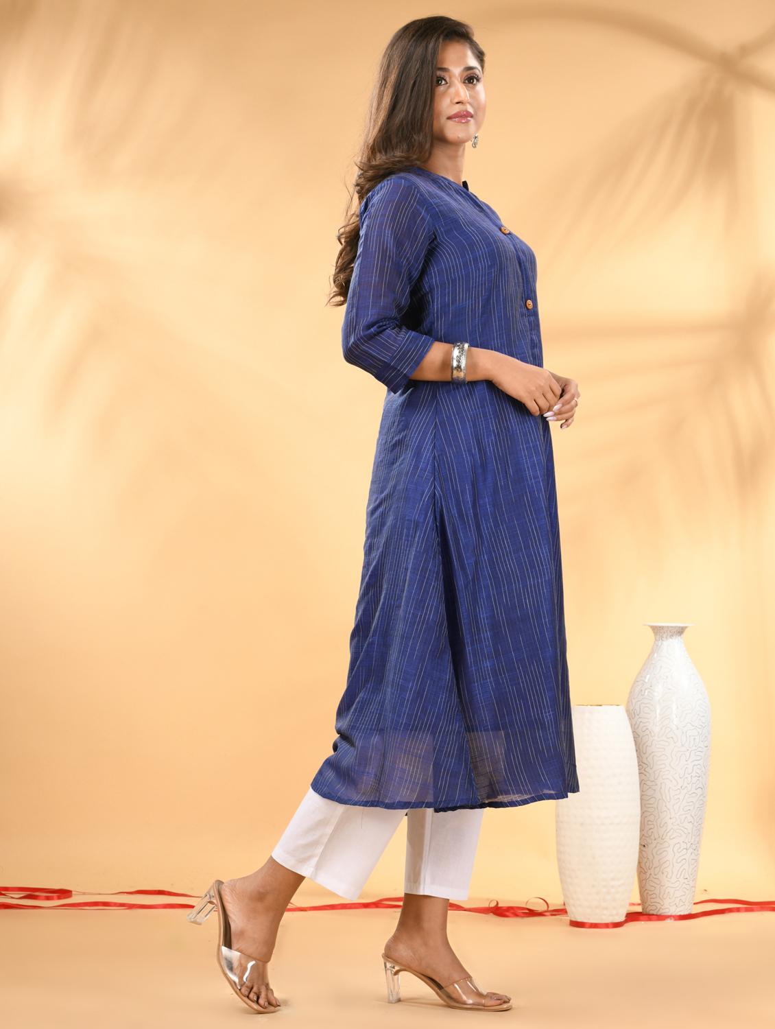 women self design three quarter sleeve a-line kurta - 21981840 - Standard Image - 4