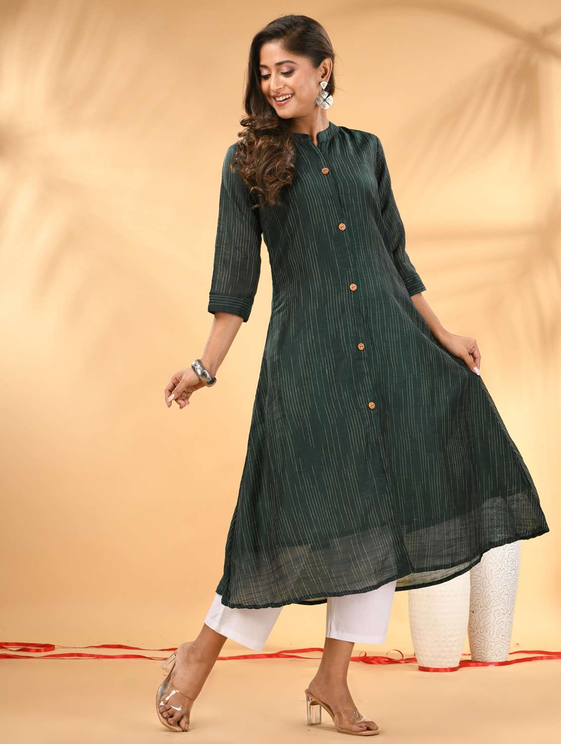 women self design three quarter sleeve a-line kurta - 21981843 - Standard Image - 1