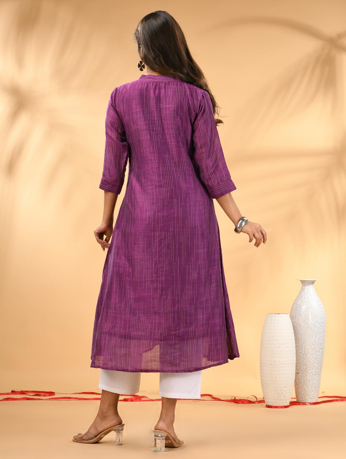 women self design three quarter sleeve a-line kurta - 21981844 - Standard Image - 4
