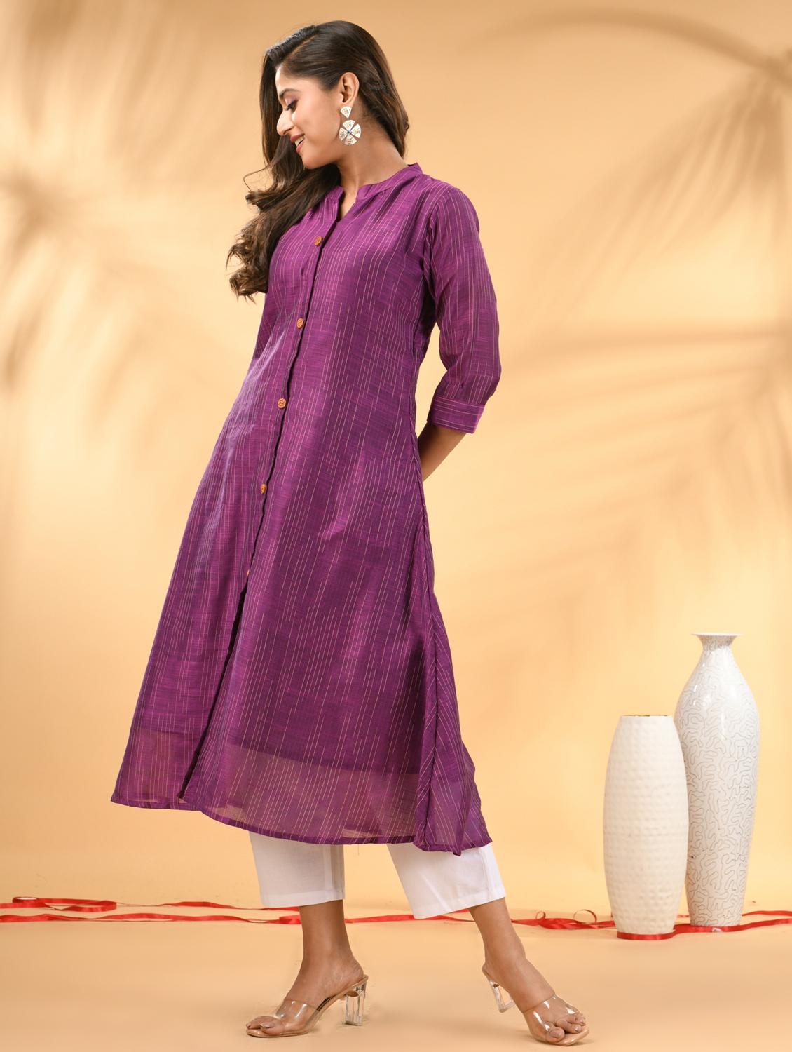 women self design three quarter sleeve a-line kurta - 21981844 - Standard Image - 6