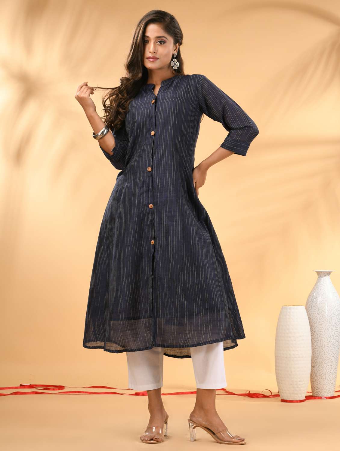 women self design three quarter sleeve a-line kurta - 21981845 -  Standard Image - 1