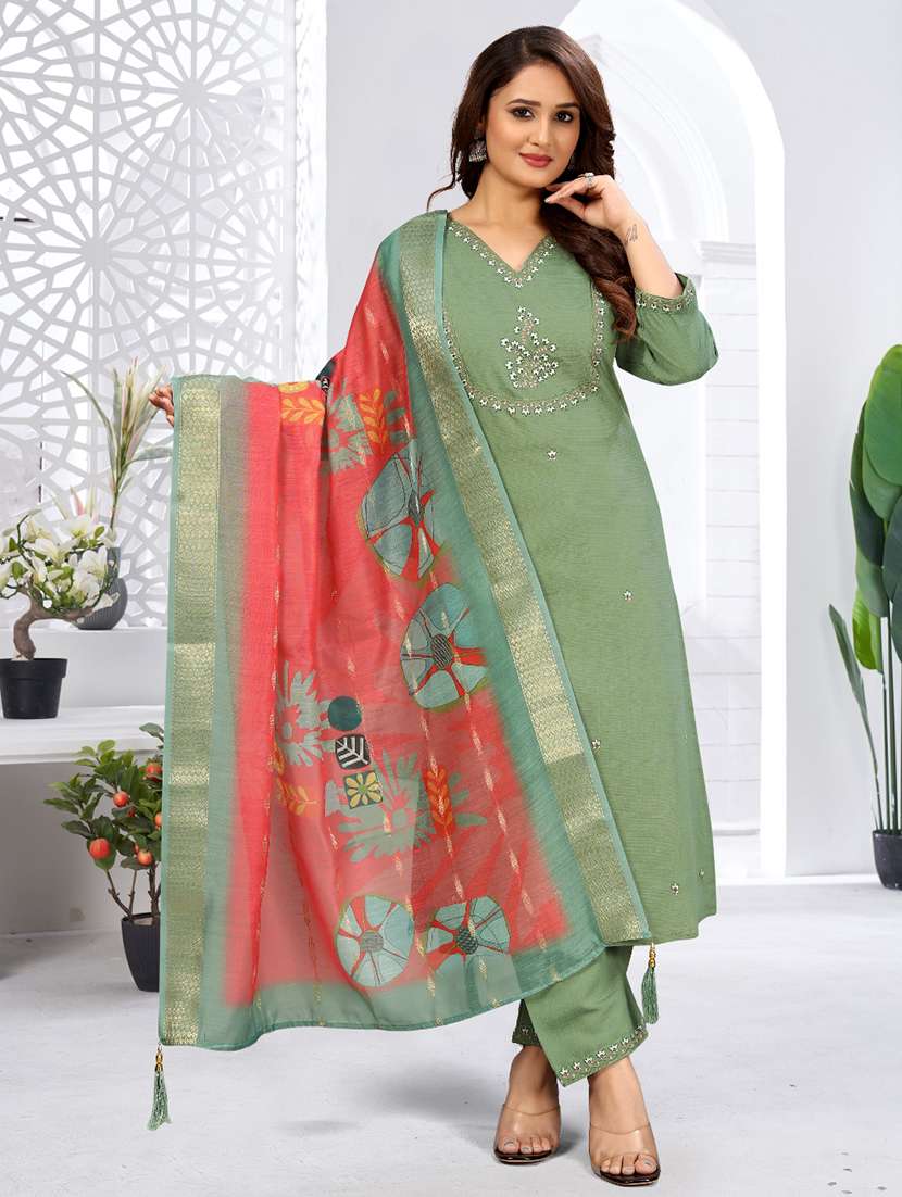 women three quarter sleeve kurta pant with dupatta set - 21981852 -  Standard Image - 1