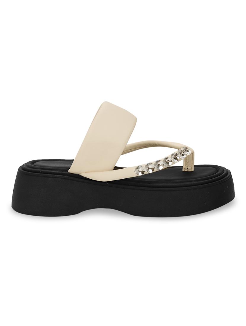 women cream slip on platform sandal - 21981901 - Standard Image - 1