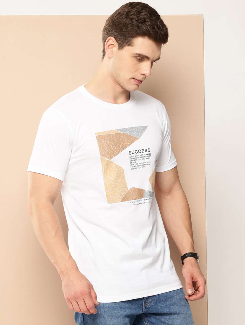 men front print round neck regular fit t-shirt - 21981920 - Standard Image - 1