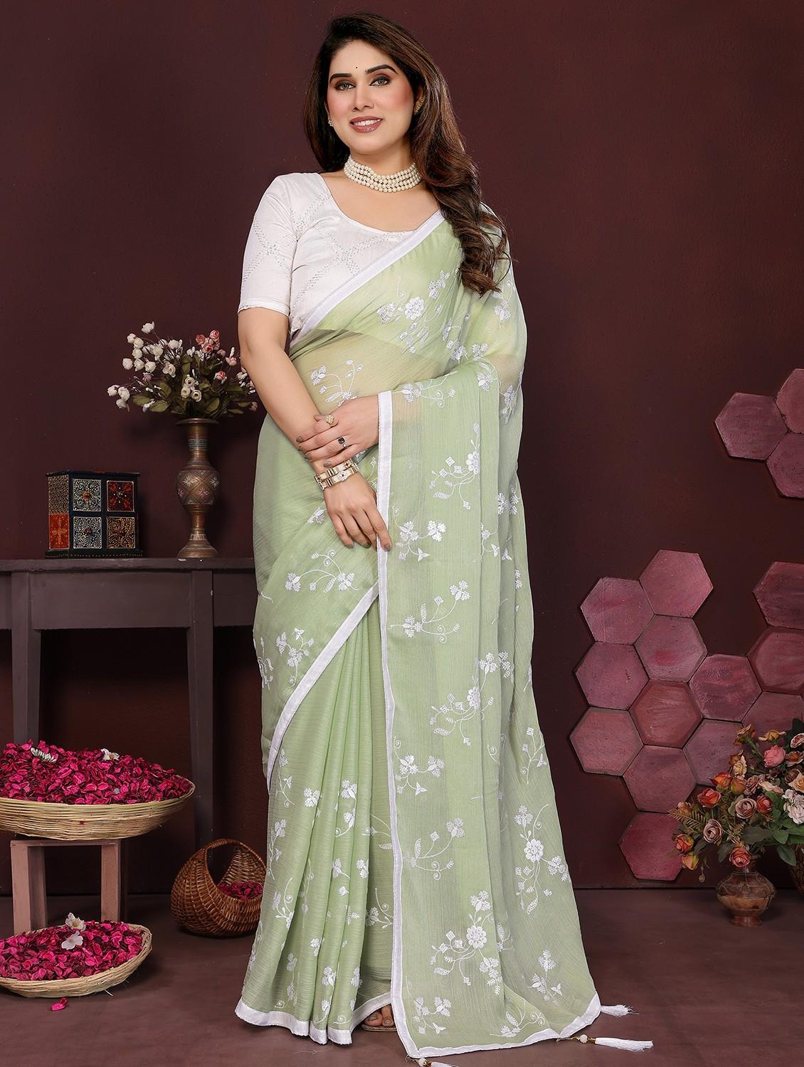 women neo mint embroidered saree with blouse - 21981933 - Standard Image - 1