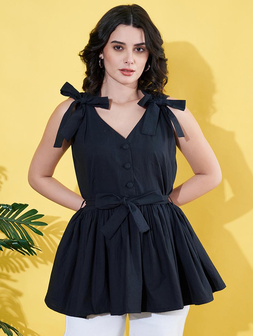 black cotton peplum top - 21981935 - Zoom Image - 0
