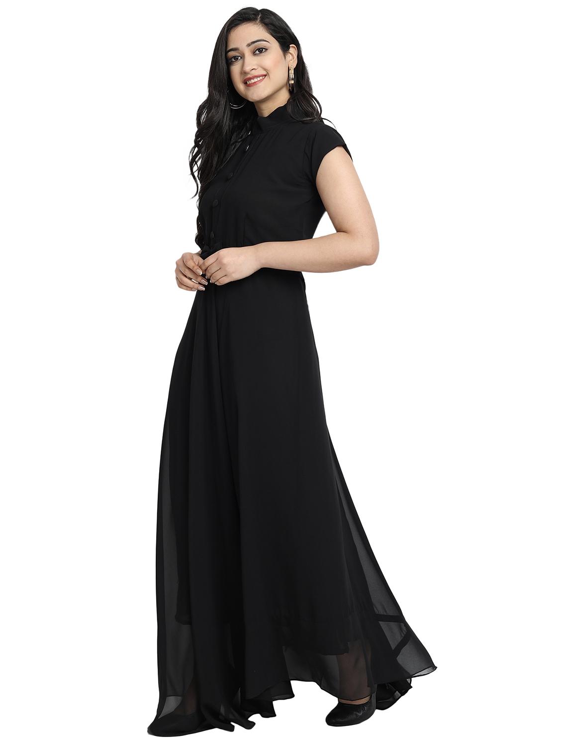 women solid mandarin neck fit & flare maxi dress - 21981940 -  Standard Image - 1