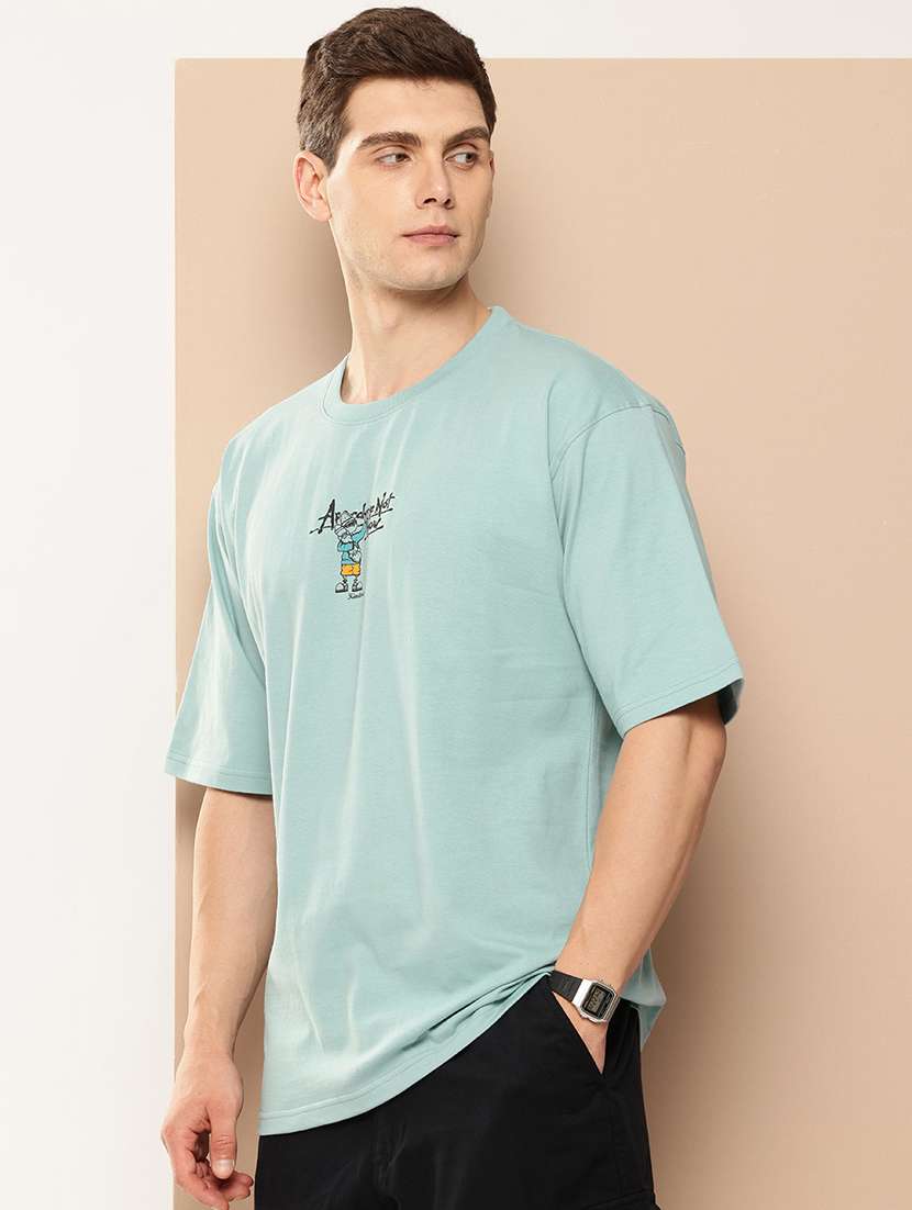 men front & back print round neck oversized t-shirt - 21982019 -  Standard Image - 1