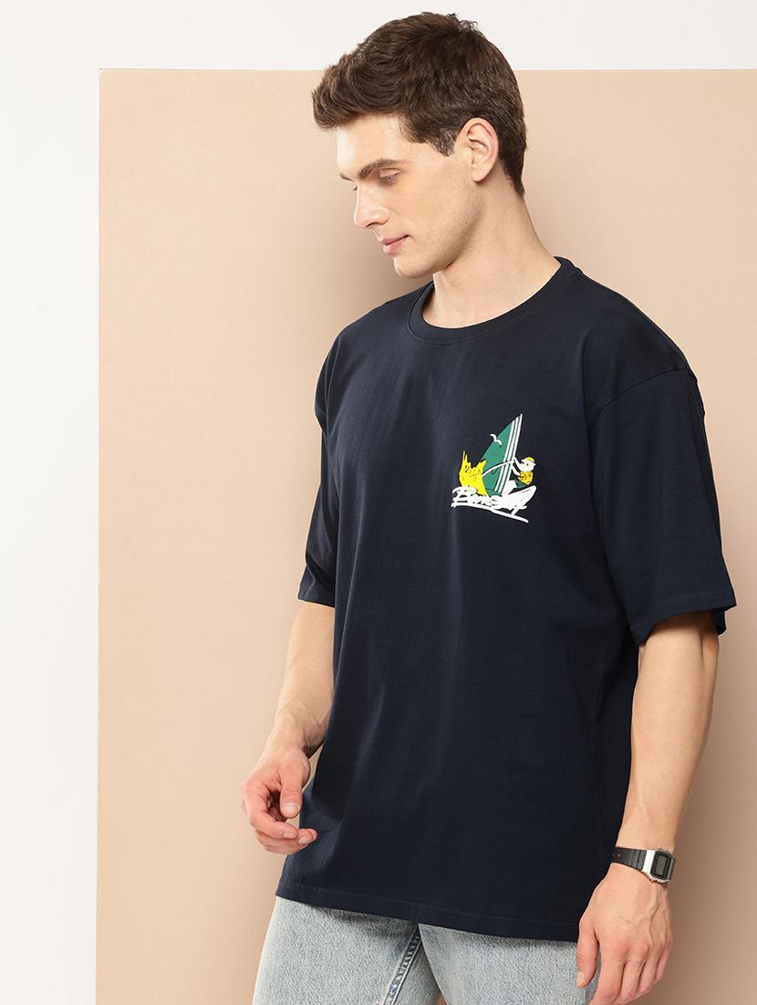 men front & back print round neck oversized t-shirt - 21982022 - Standard Image - 1