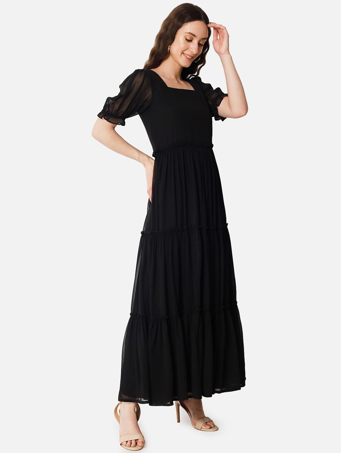 women solid puff sleeve tiered maxi dress - 21982024 -  Standard Image - 1