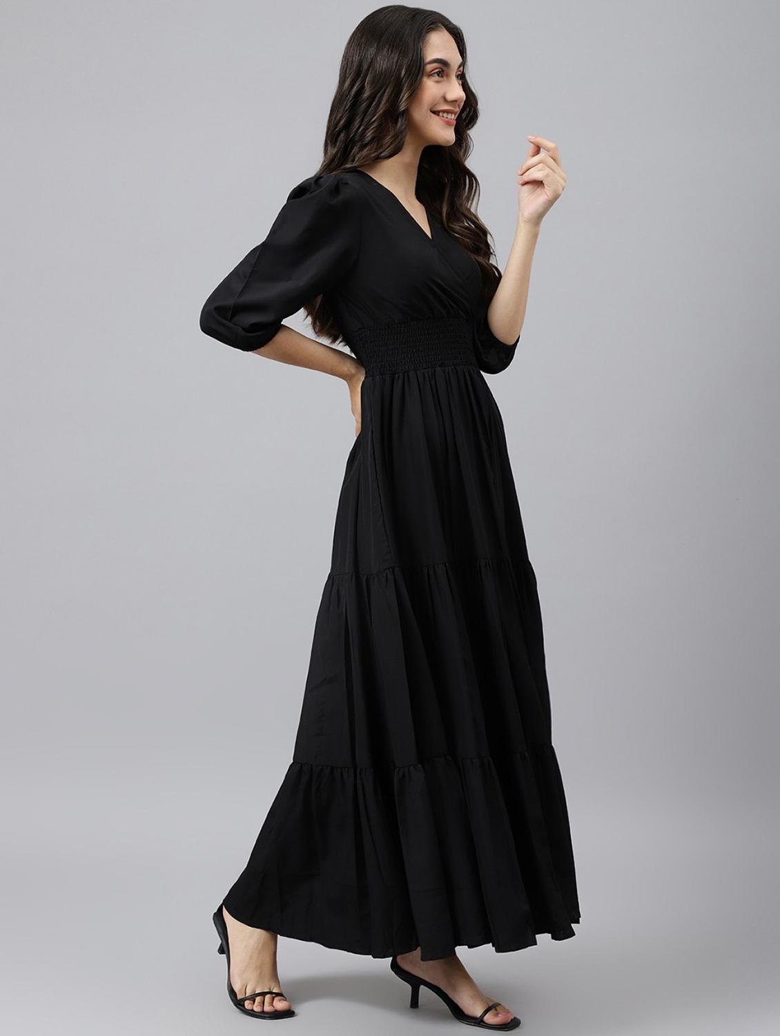 women solid puff sleeve tiered maxi dress - 21982063 -  Standard Image - 1
