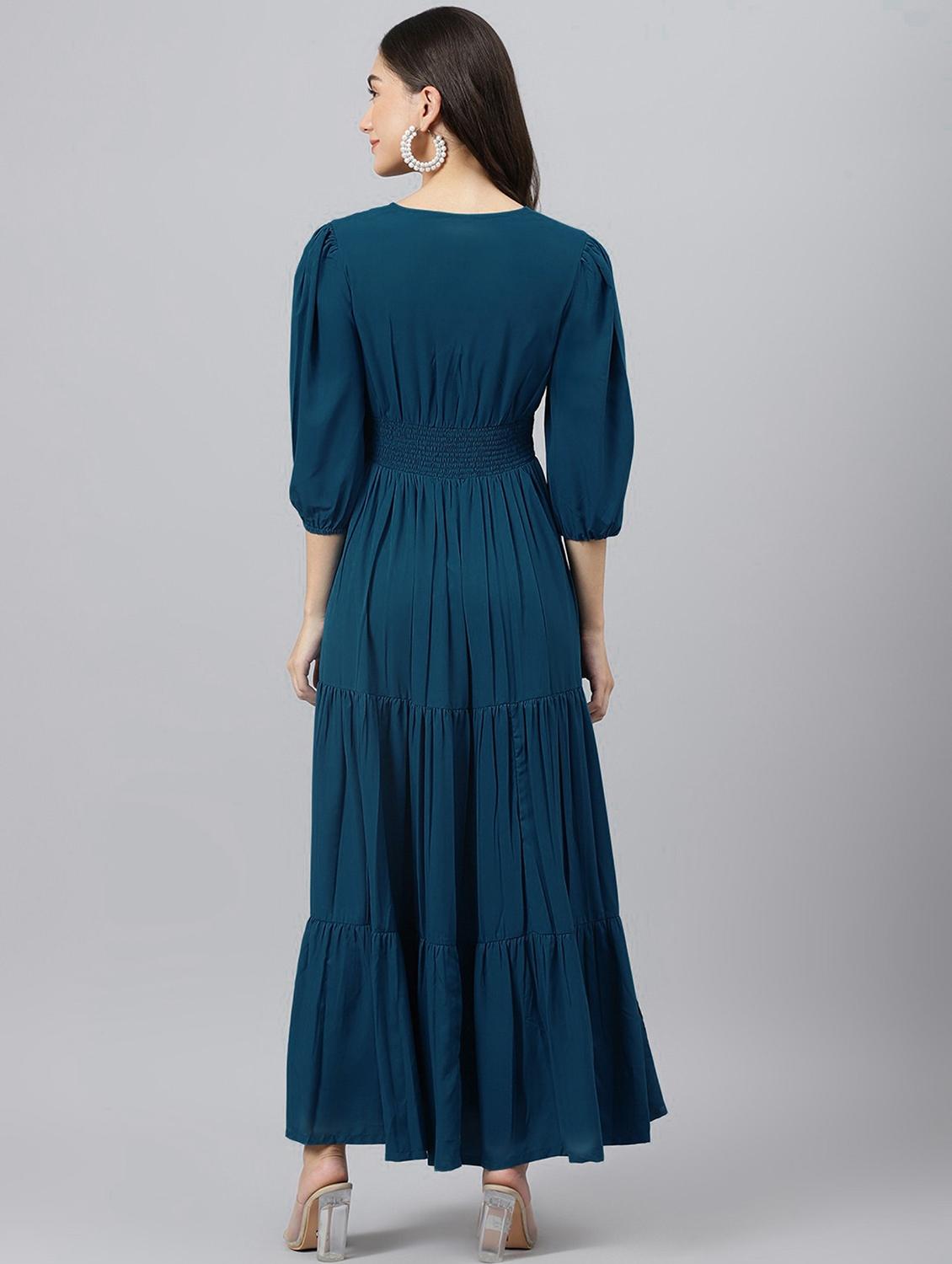 women solid puff sleeve tiered maxi dress - 21982064 - Standard Image - 4