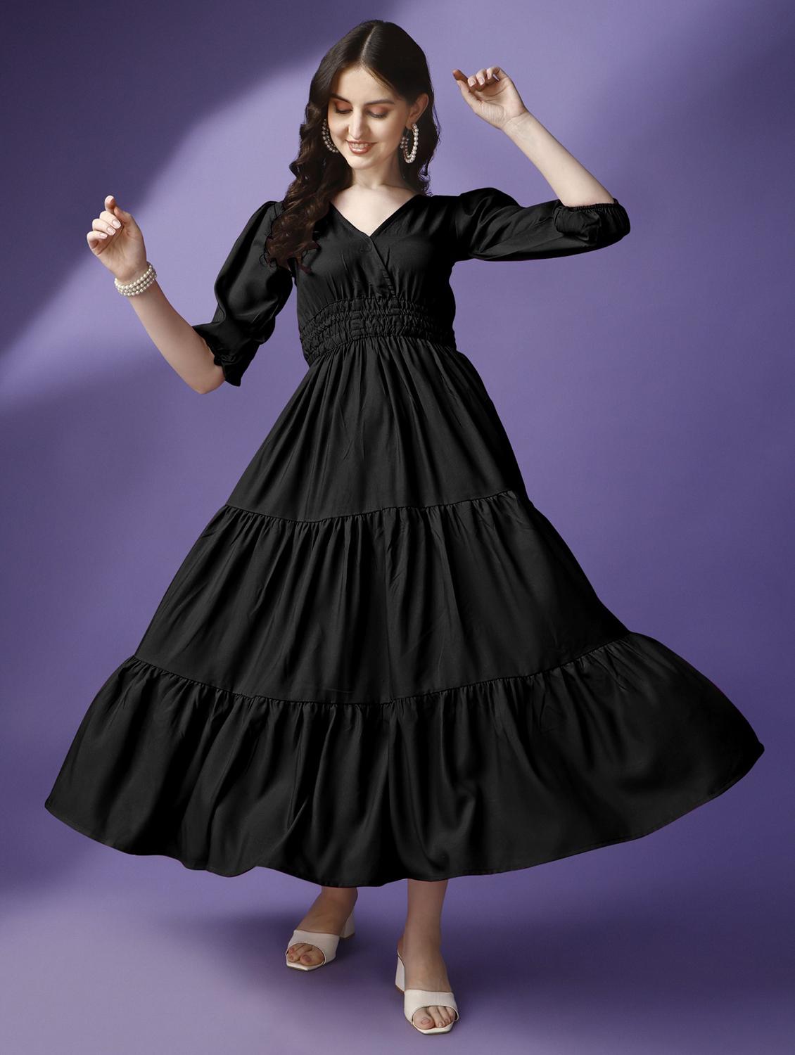 women solid puff sleeve tiered maxi dress - 21982069 -  Zoom Image - 0