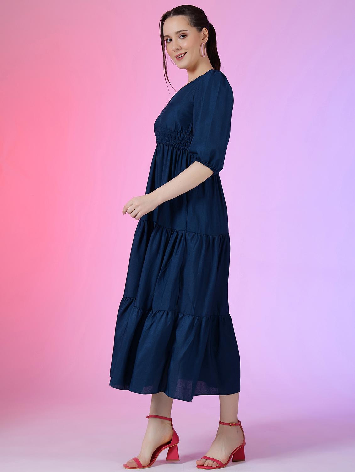 women solid puff sleeve tiered dress - 21982074 -  Standard Image - 1