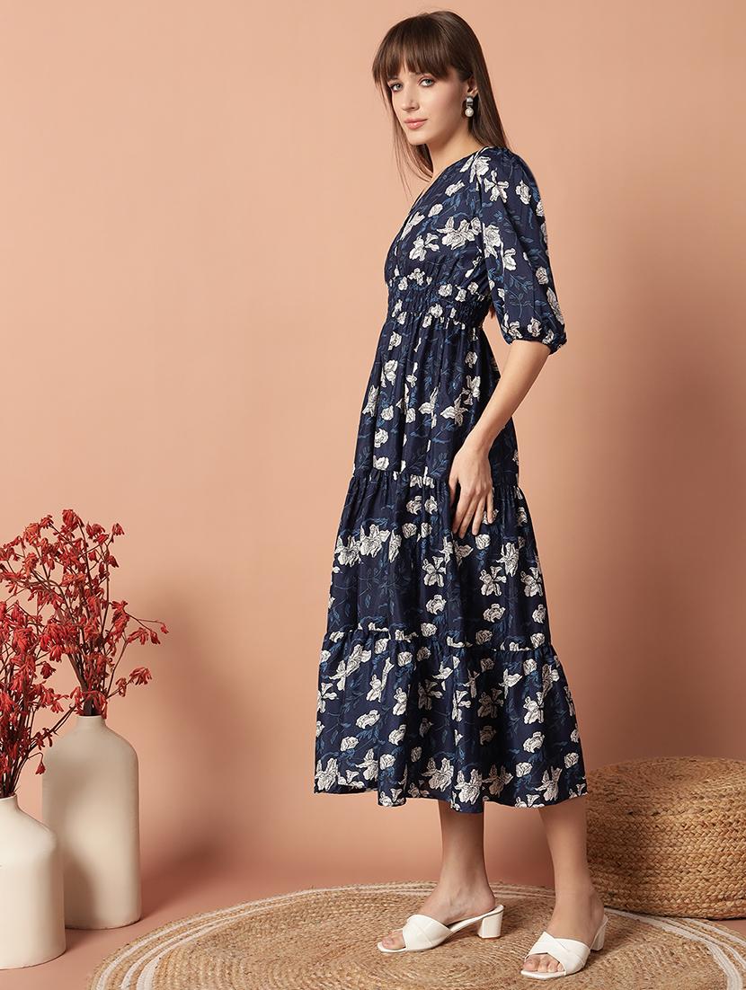 women printed puff sleeve tiered dress - 21982085 - Standard Image - 1