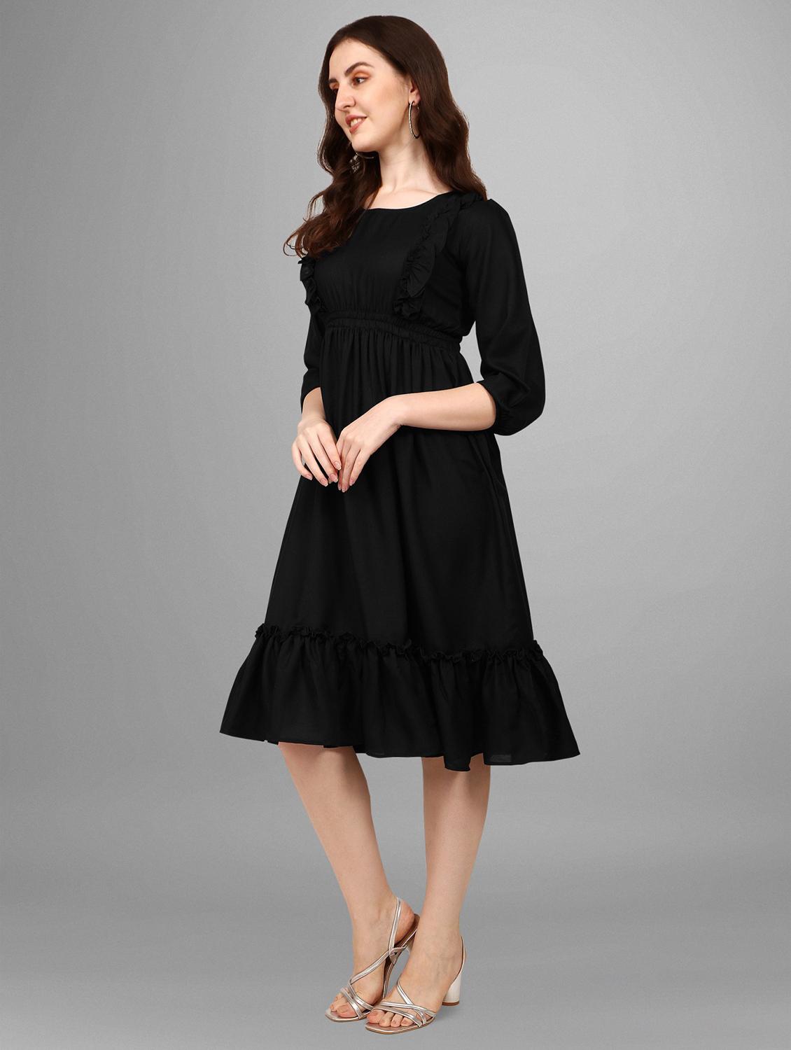 women solid puff sleeve tiered dress - 21982099 - Standard Image - 1