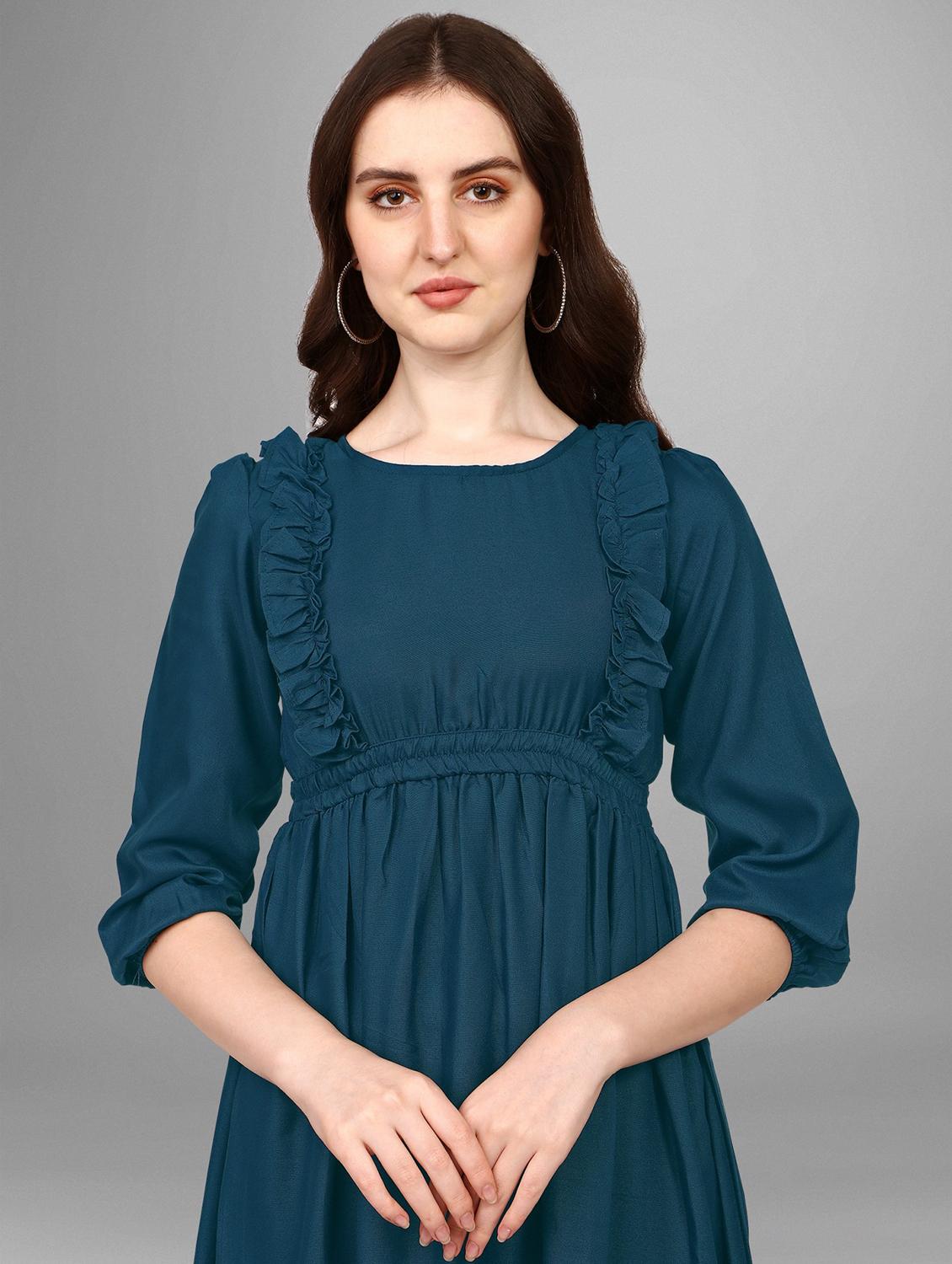 women solid puff sleeve tiered dress - 21982100 - Standard Image - 1
