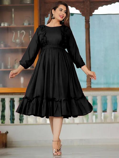 women solid puff sleeve tiered dress - 21982109 -  Standard Image - 0