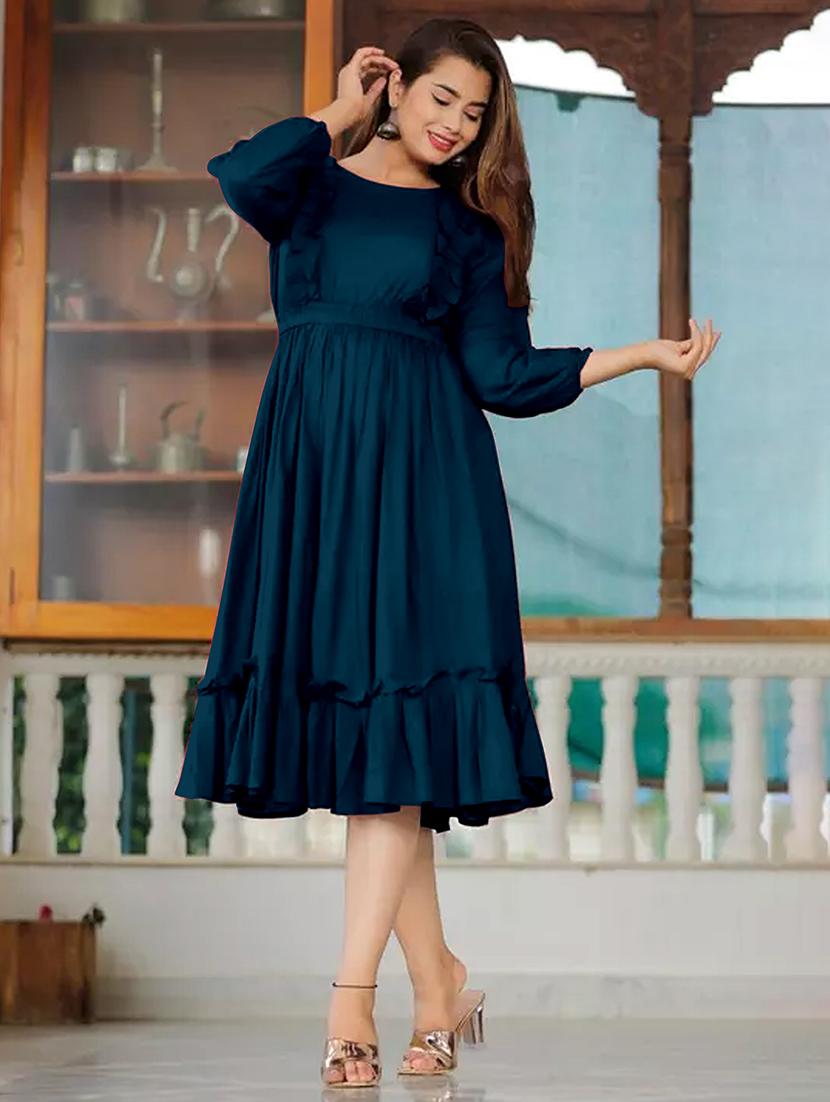women solid puff sleeve tiered dress - 21982110 -  Standard Image - 1