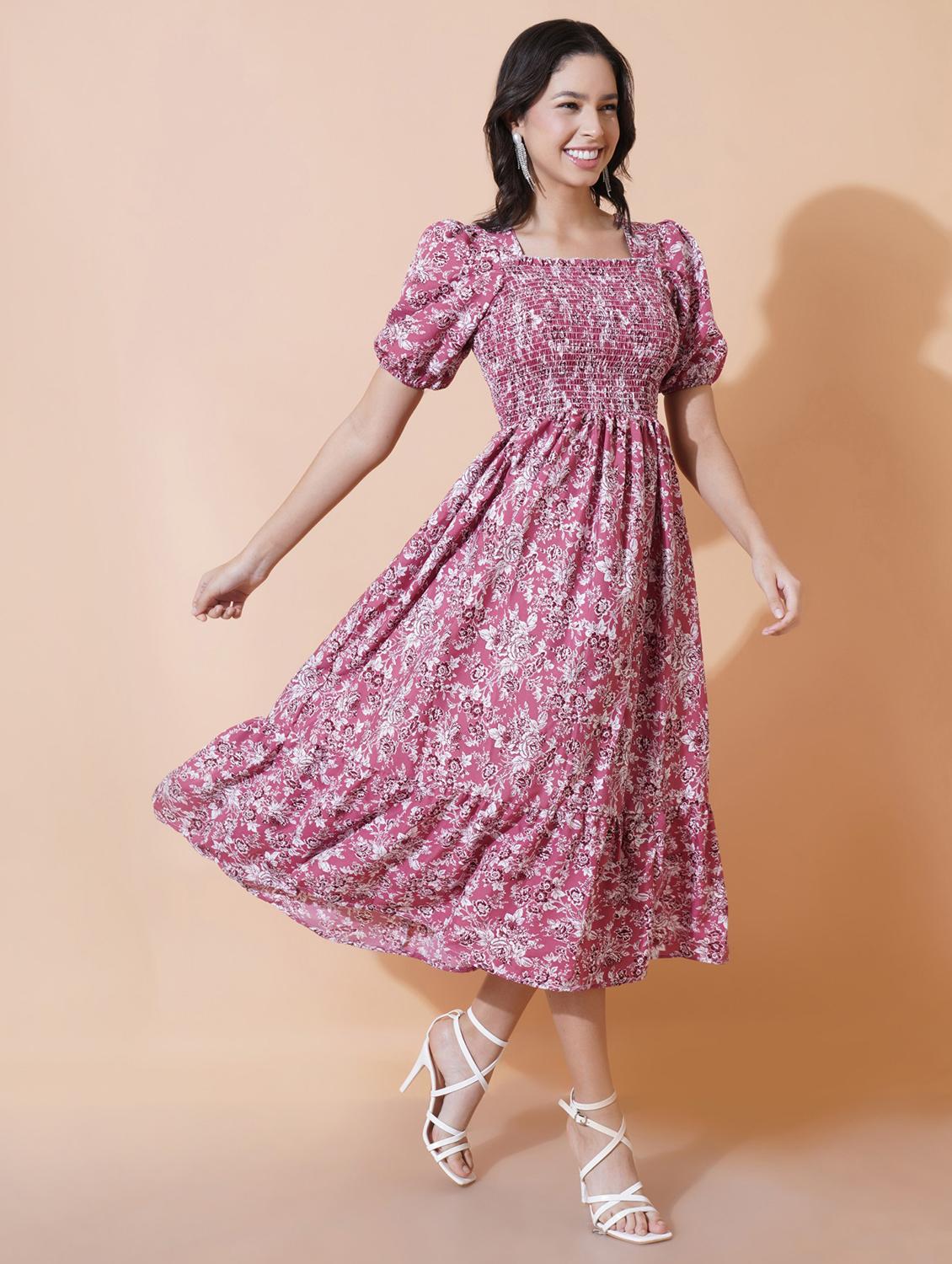 women printed puff sleeve tiered dress - 21982124 -  Standard Image - 1