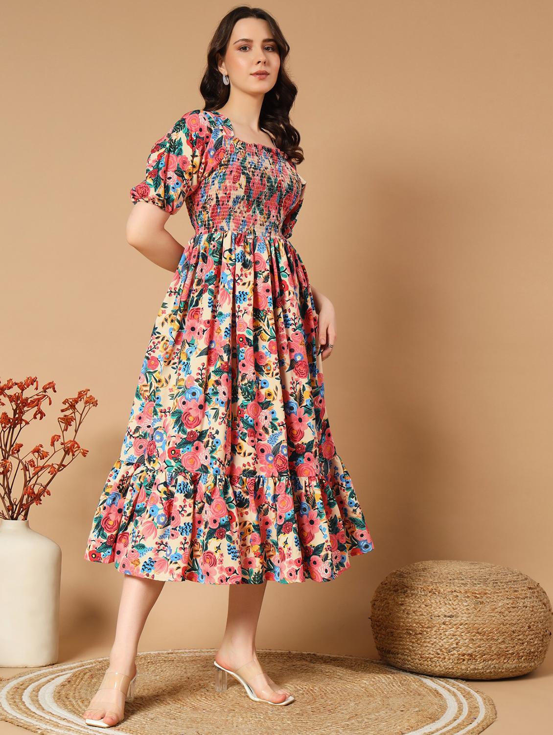 women printed puff sleeve tiered dress - 21982125 -  Standard Image - 1