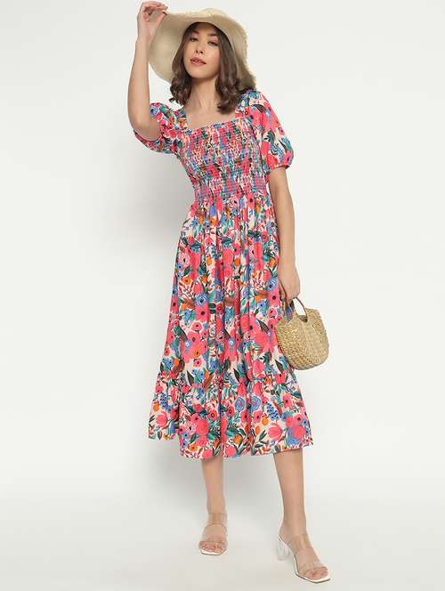 women printed puff sleeve tiered dress - 21982149 -  Standard Image - 0