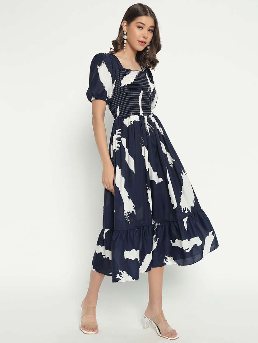 women printed puff sleeve tiered dress - 21982151 -  Standard Image - 1