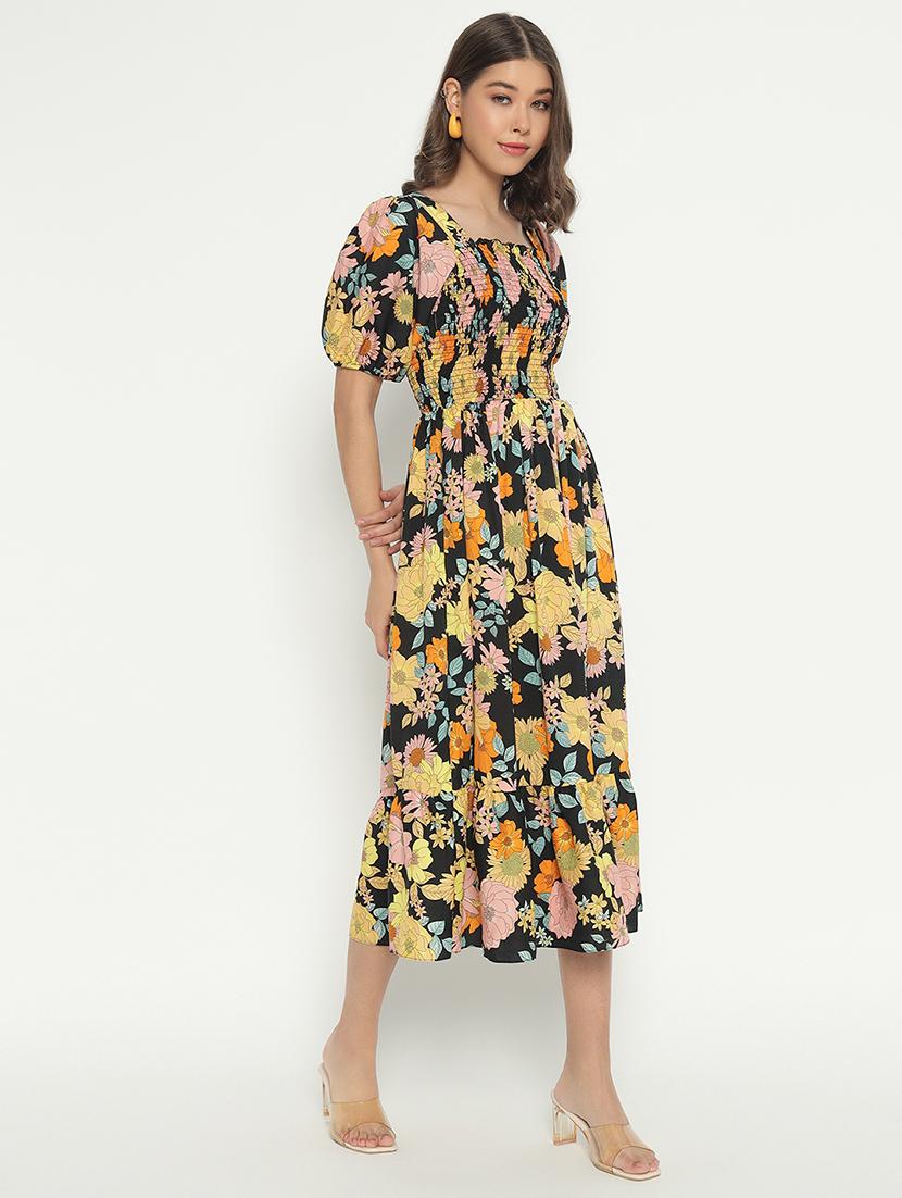 women printed puff sleeve tiered dress - 21982153 - Standard Image - 1