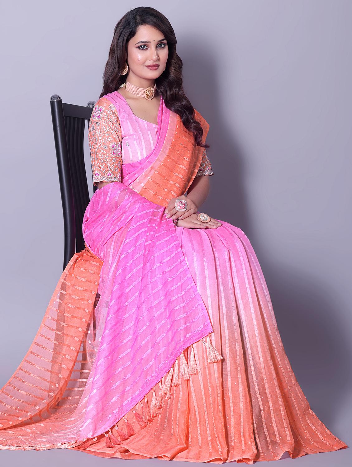 women ombre printed embellished saree with blouse - 21982172 - Standard Image - 1